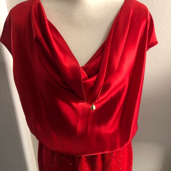 ST. JOHN Black Liquid Satin & Boucle Knit Dress - Picture 7 of 10